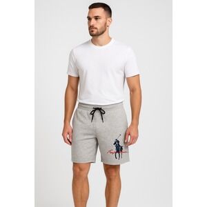 Polo Ralph Lauren Men's Gray Fleece Shorts Size L Logo Graphic Drawstring Pocket